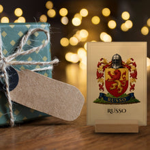 
Load image into Gallery viewer, Oak-stand coat of arms desk plaque styled as a Christmas gift