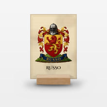 
Load image into Gallery viewer, Oak-stand desk plaque with coat of arms on white background