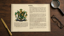
Load image into Gallery viewer, Parchment-look print on Hahnemuhle German Etching A4 (Byrne sample) on a walnut desk