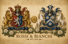 
Load image into Gallery viewer, Anniversary sample page 1 — Rossi &amp; Bianchi united arms (locked quality model) — Herald Lab