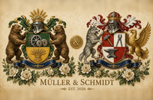 
Load image into Gallery viewer, Anniversary sample page 1 — Müller &amp; Schmidt united arms — Herald Lab