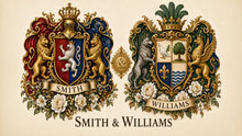 
Cargar imagen en el visor de la galería, Anniversary Dual sample — Smith &amp; Williams matched Dual-grade pair with both under-shield surname banners — Herald Lab