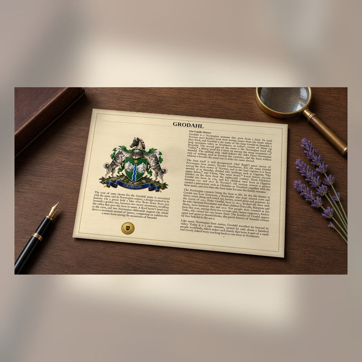 Personalized Surname Coat of Arms Museum Print with Family History Research